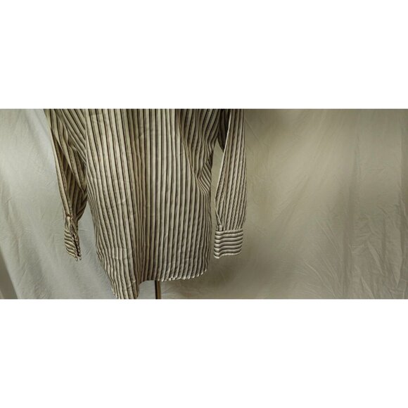 Vtg Stockman By PMC Mens Beige Brown Stripe Pearl Snap Long sleeve Western Shirt - Picture 9 of 11